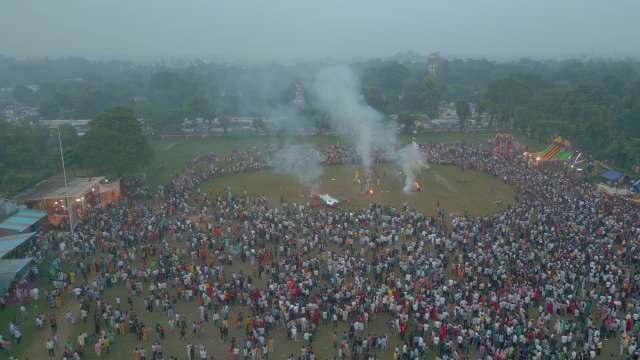 Spectacular Aerial View of Dussehra Festival Celebrations and Effigy Burning