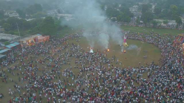 Aerial View of Vibrant Dussehra Festival and Ravana Dahan Celebration