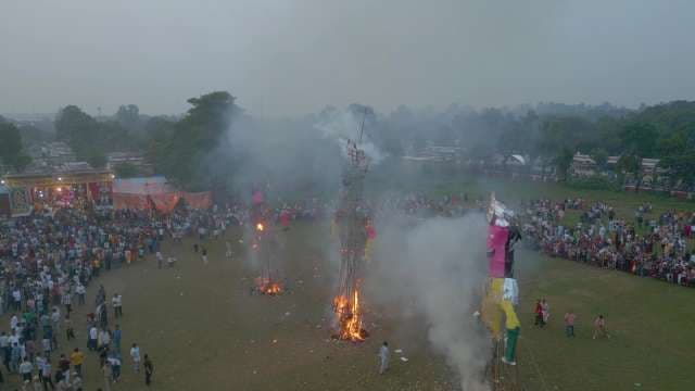 Massive Effigies Burning at Dussehra Festival Celebration in Jagadhri India