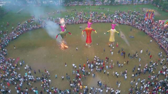 Giant Ravana Effigies Burning During Dussehra Festival Celebrations in India