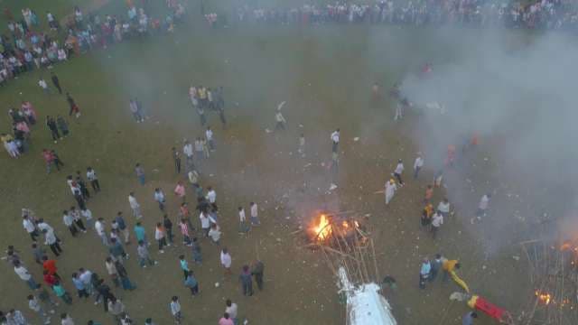Dramatic Aerial View of Dussehra Celebration and Effigy Burning in India