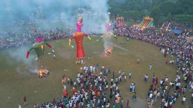 Aerial View of Dussehra Festival and Ravana Effigy Burning in India