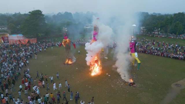 Massive Ravana Effigies Burning During Dussehra Festival In India