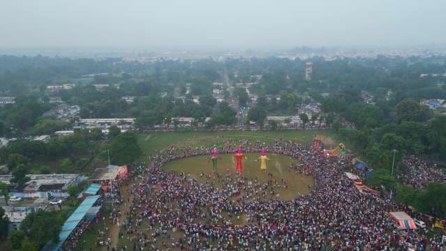 Aerial View of Dussehra Festival Celebration and Large Crowds in India