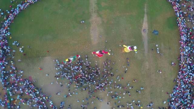 Bird's Eye View of Vibrant Dussehra Festival and Crowds in India