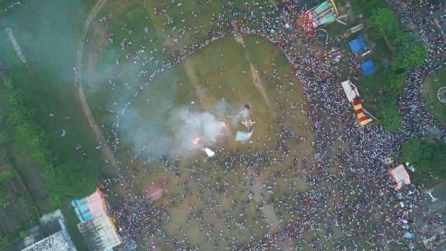 Spectacular Aerial View of a Massive Festive Crowd Celebration