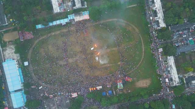 Aerial Top-Down View of Dussehra Festival Celebration with Large Crowd