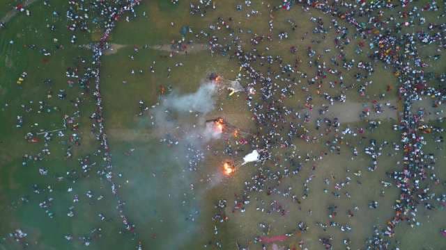 Aerial View of Ravana Dahan During Dussehra Festival Celebration in India