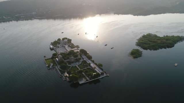 Aerial View of Jag Mandir Palace on Lake Pichola in Udaipur