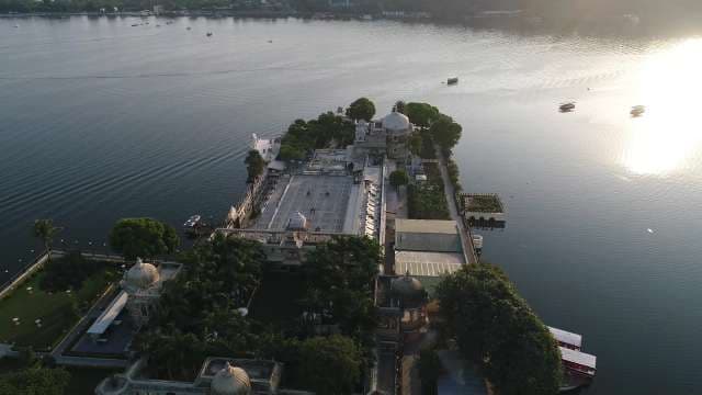Breathtaking Aerial View of Jag Mandir Palace on Lake Pichola Udaipur