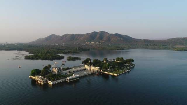 Stunning Aerial View of Jag Mandir Palace on Lake Pichola, Udaipur