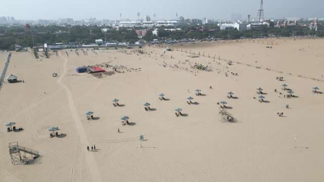 Stunning Aerial View of Marina Beach and Chennai City Skyline