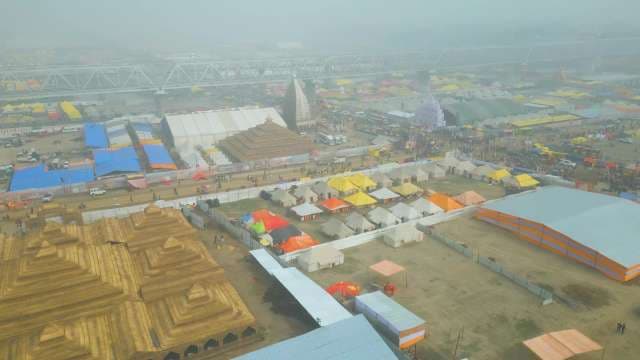 Aerial Panorama of Sprawling Religious Tent City in India