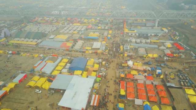 Aerial View of Large Kumbh Mela Festival Camp in India