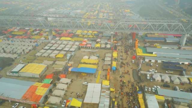 Aerial View of Massive Religious Pilgrimage Tent City in India