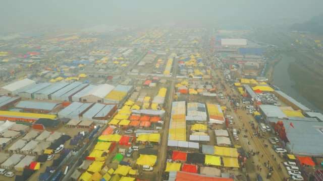 Aerial View of Massive Kumbh Mela Tent City in India