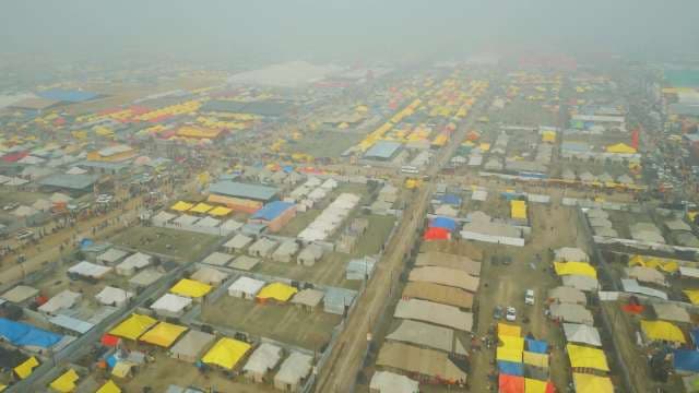 Aerial View of Sprawling Tent City at Kumbh Mela India