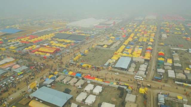 Aerial View of Massive Religious Festival Tent City in India