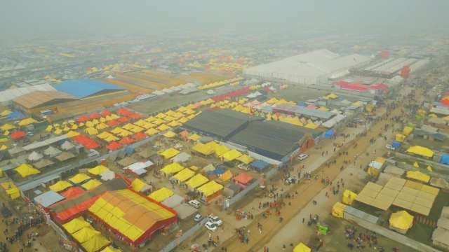 Aerial Drone View of Massive Tent City at Kumbh Mela Festival