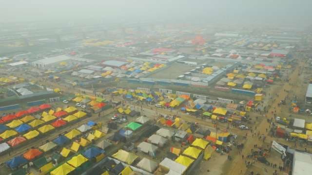 Aerial View of the Massive Kumbh Mela Tent City in India