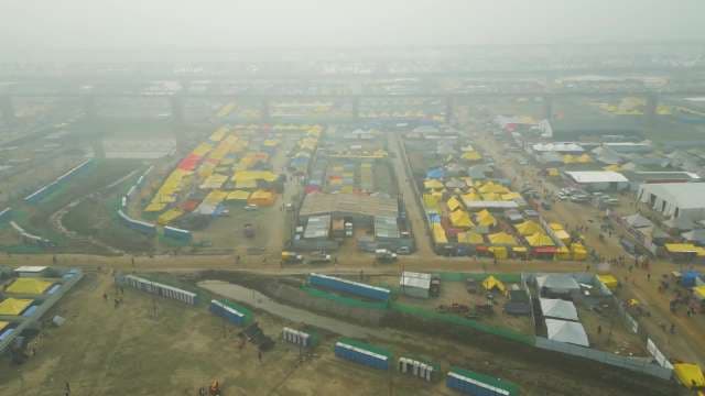 Aerial View of Large Religious Pilgrimage Tent City in India