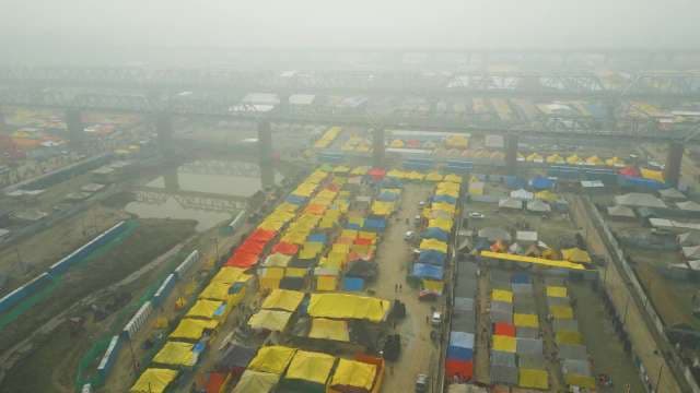 Aerial View of Colorful Tents at Kumbh Mela Festival in India