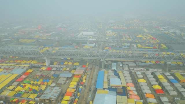 Aerial View of Kumbh Mela Tent City and Bridge Prayagraj