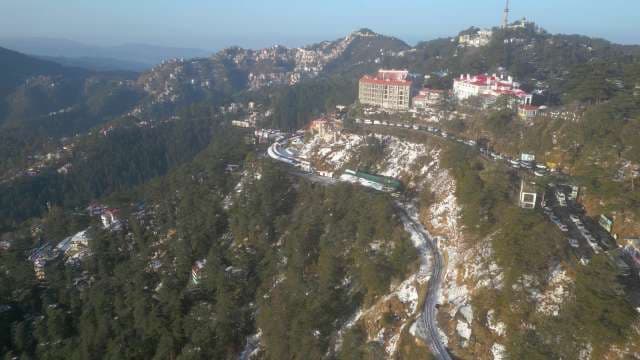 Aerial View of Snowy Shimla Hill Station and Colonial Architecture