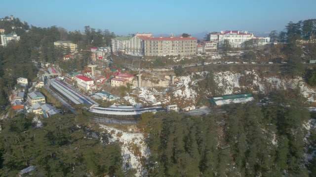 Aerial View of Snowy Shimla Hill Station and Buildings