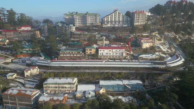 Aerial View of Shimla Railway Station and Hillside in Winter