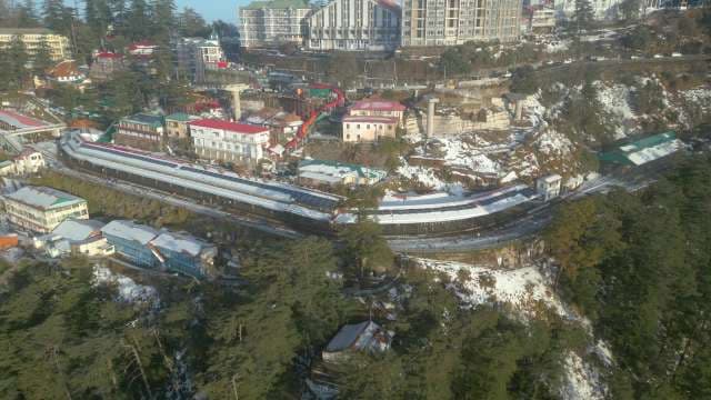 Aerial View of Snowy Shimla Railway Station in Winter
