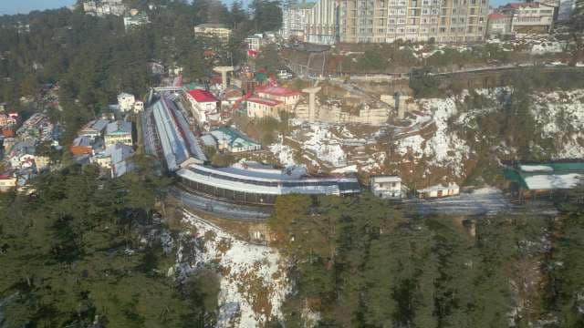 Aerial View of Snowy Shimla Railway Station and Mountain Town