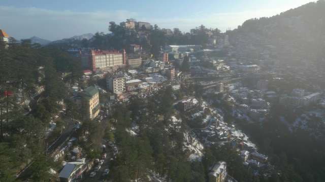 Aerial View of Shimla Hill Station Covered in Winter Snow