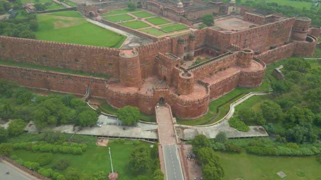 Aerial View of the Historic Red Sandstone Agra Fort