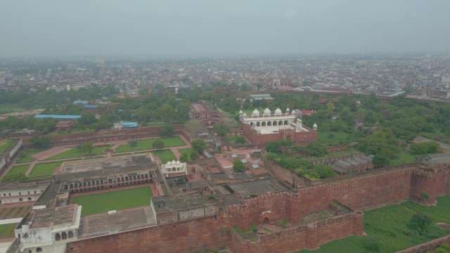 Aerial View of Agra Fort and Cityscape in India