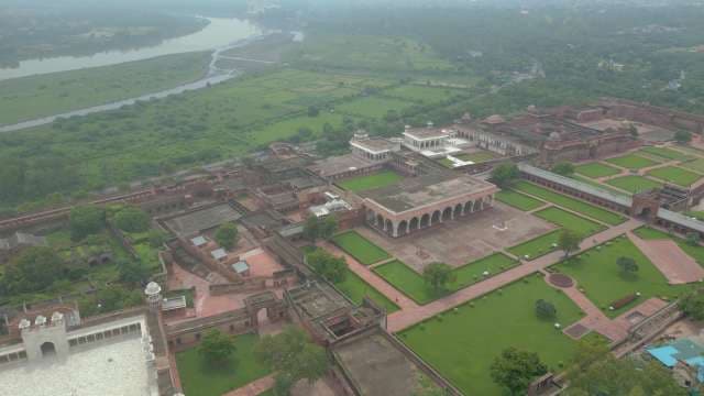 Aerial View of Agra Fort and Yamuna River in India