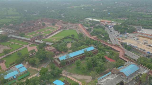 Aerial View of Historic Agra Fort and Mughal Architecture in India