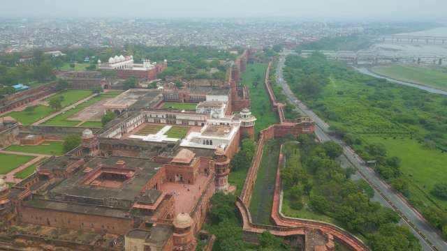 Aerial View of Historic Agra Fort and City Skyline India