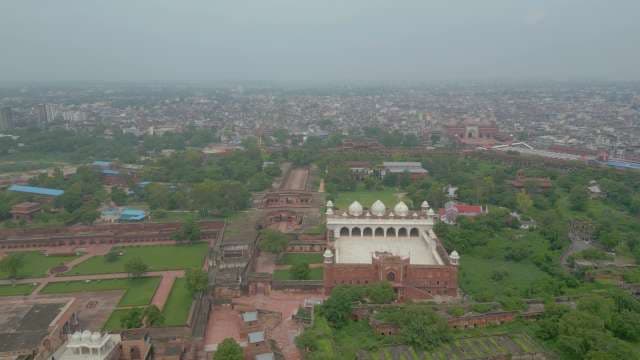 Aerial View of Agra Fort and City Landscape in India