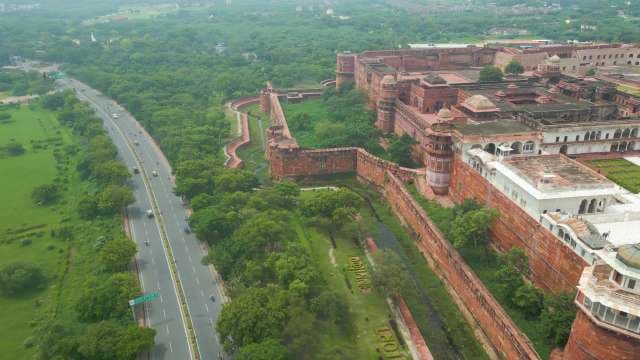 Aerial View of Agra Fort and Surrounding Greenery India