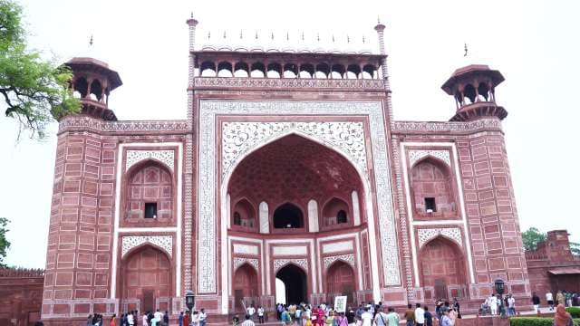 Taj Mahal Main Gateway Red Sandstone Architecture Agra India