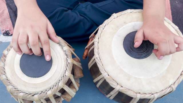 Musician Playing Traditional Indian Tabla Drums Close Up