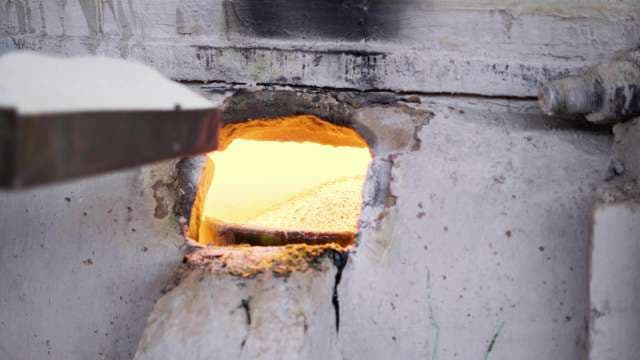 Industrial High Temperature Kiln With Glowing Molten Material Inside