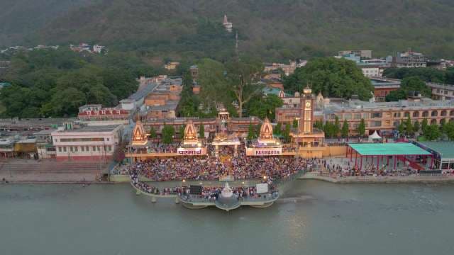 Aerial View of Ganga Aarti Ceremony at Parmarth Niketan, Rishikesh