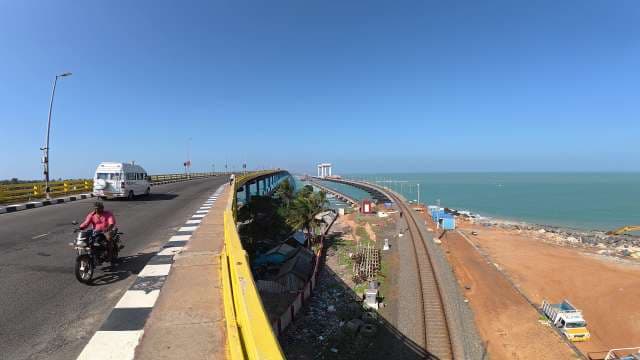 Scenic Pamban Bridge Road and Railway View in Rameswaram India