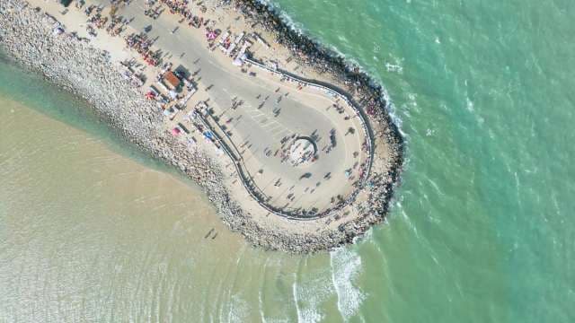 Aerial Top Down View of Dhanushkodi Road End in India