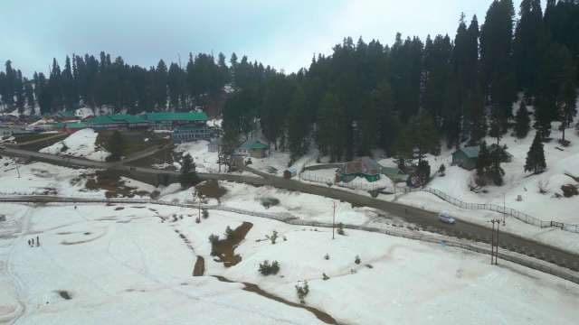 Aerial View of Gulmarg Hill Station in Winter Snow