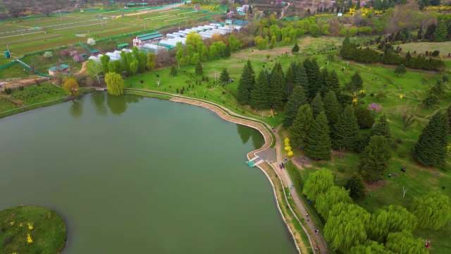 Aerial View of Scenic Botanical Garden and Lake in Srinagar