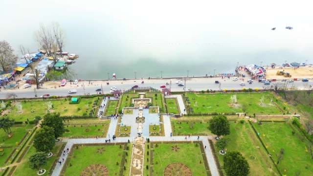 Aerial View of Dal Lake and Landscaped Garden in Srinagar Kashmir