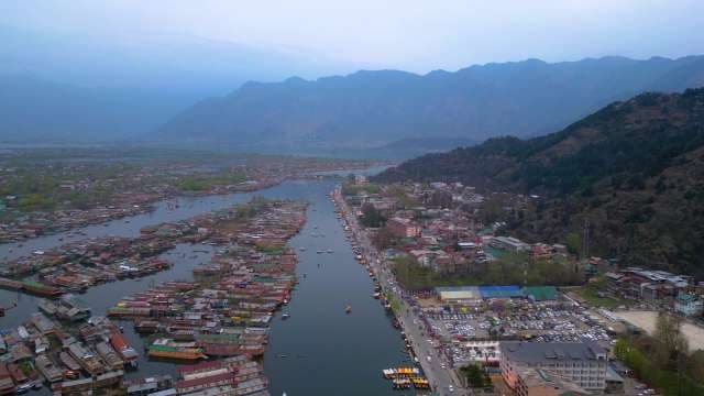 Aerial View of Dal Lake and Srinagar Cityscape in Kashmir